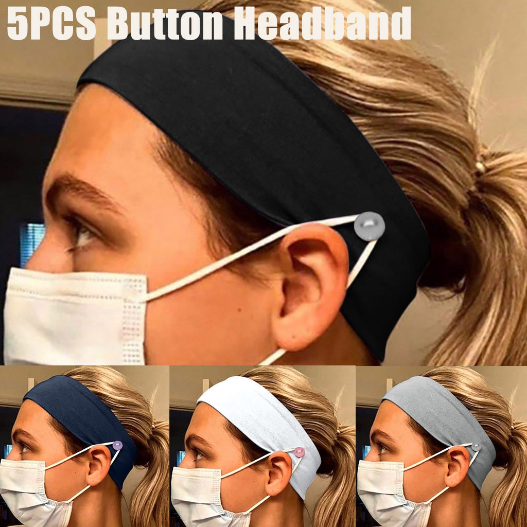 Women Solid Button Headband Turban Elastic Head wear